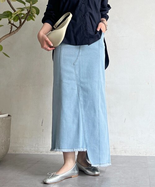 un dix cors（アンディコール）の「デニムタイトスカート（スカート・レディース・サックスブルー/インディゴブルー・FREE）」の7枚目の写真