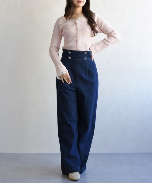 31 Sons de mode（トランテアン　ソン　ドゥ　モード）の「2026春夏新作 レーストリミング袖フレアニット（ニット/セーター・レディース・オフホワイト/イエロー/ピンク・ﾌﾘ-）」の11枚目の写真