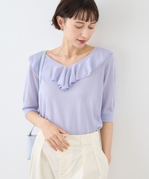 5分袖フリルニット