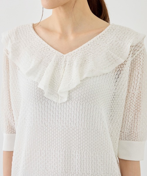 ROPE' PICNIC(ロペピクニック)の「5分袖フリルニット(ニット/セーター・レディース・ラベンダー/オフホワイト/ブラック/キナリ・FREE)」の22枚目の写真