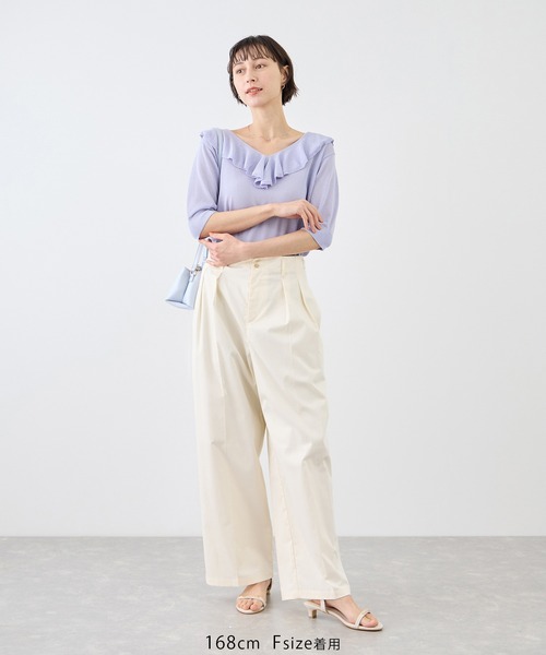 ROPE' PICNIC(ロペピクニック)の「5分袖フリルニット(ニット/セーター・レディース・ラベンダー/オフホワイト/ブラック/キナリ・FREE)」の5枚目の写真
