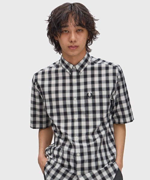 【最終値下げ】FRED PERRY ギンガムニットシャツ セール】Blurred Gingham Shirt／ブラードギンガムチェックシャツ