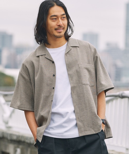 THE CRAFT CREW PRODUCTS(ザクラフトクループロダクツ)の「【UNNOTICEシリーズ】<セットアップ対応>ドライタッチ テックリネン 半袖オープンカラーシャツ / UVカット・クイックドライ【THE CRAFT CREW PRODUCTS】(シャツ/ブラウス・メンズ・ネイビー系/グレイッシュベージュ/サックスブルー/アイボリー/オリーブ系/ブラック/ダークブラウン/チャコール・S/M/L)」の5枚目の写真