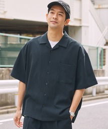 リネンシャツ 半袖」に該当するブラック/黒色系のメンズファッション