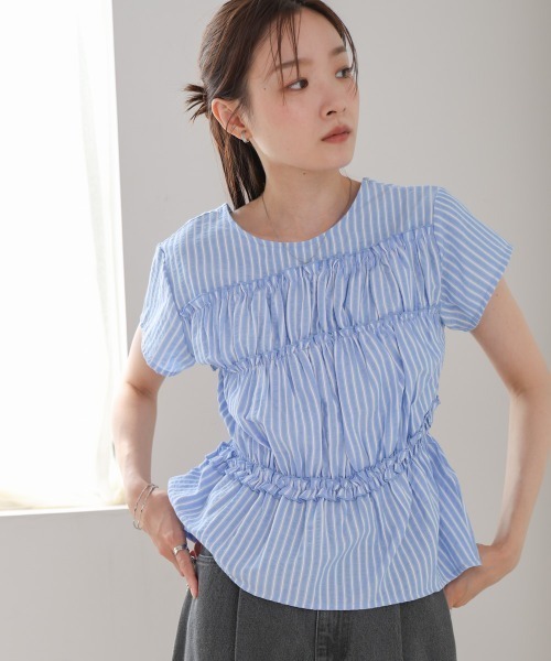 Bab(バブ)の「フレンチスリーブギャザーフリルブラウス(シャツ/ブラウス・レディース・オフホワイト/B/A/C・MEDIUM)」の17枚目の写真