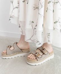 モノグラムバックルダブルベルトサンダル