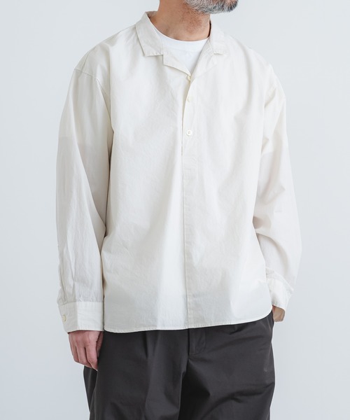 quadro（クオドロ）の「強撚ダンプオープンカラープルオーバーシャツ（シャツ/ブラウス・メンズ・ライトグレー/ダークネイビー/ライトベージュ・MEDIUM/LARGE）」の14枚目の写真