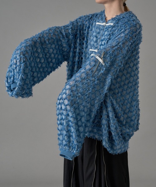 狐独（コドク）の「ウサ耳フリンジシアービックチャイナパーカー（パーカー・メンズ・ブラック/サックスブルー・LARGE/MEDIUM）」の4枚目の写真