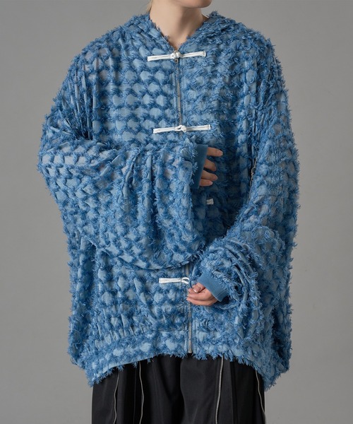 狐独（コドク）の「ウサ耳フリンジシアービックチャイナパーカー（パーカー・メンズ・ブラック/サックスブルー・LARGE/MEDIUM）」の14枚目の写真