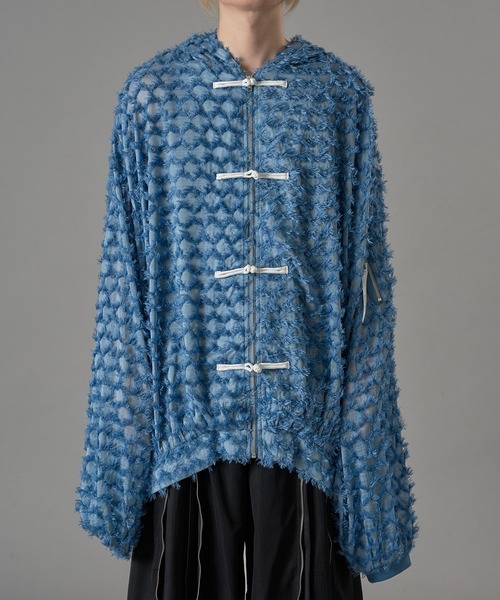 狐独（コドク）の「ウサ耳フリンジシアービックチャイナパーカー（パーカー・メンズ・ブラック/サックスブルー・LARGE/MEDIUM）」の5枚目の写真