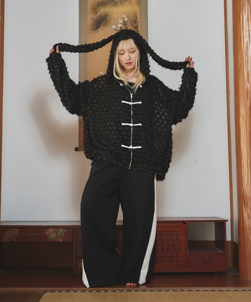 狐独（コドク）の「ウサ耳フリンジシアービックチャイナパーカー（パーカー・メンズ・ブラック/サックスブルー・LARGE/MEDIUM）」の20枚目の写真