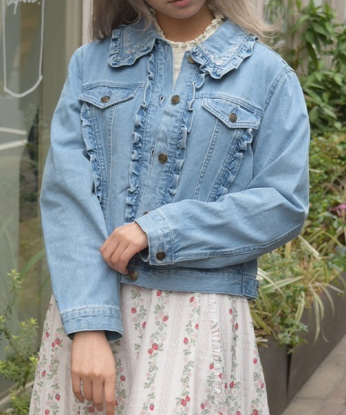 25SS　tao フリル付きオーバーサイズジャケット ローズ刺繍フリルデニムジャケット（その他アウター）｜axes femme
