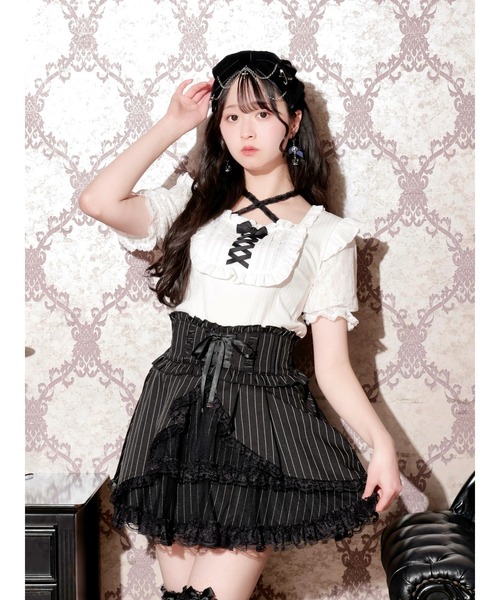 NOEMIE(ノエミー)の「ゴシックチョーカーネックレースアップカットソー(Tシャツ/カットソー・レディース・オフホワイト/ブラック/パープル・M)」の2枚目の写真