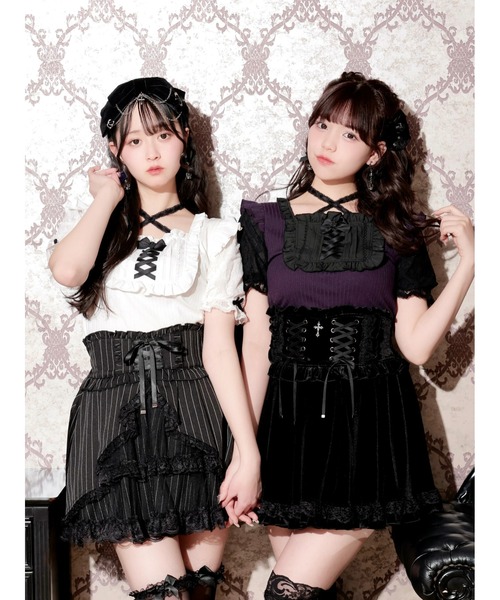 NOEMIE(ノエミー)の「ゴシックチョーカーネックレースアップカットソー(Tシャツ/カットソー・レディース・オフホワイト/ブラック/パープル・M)」の4枚目の写真