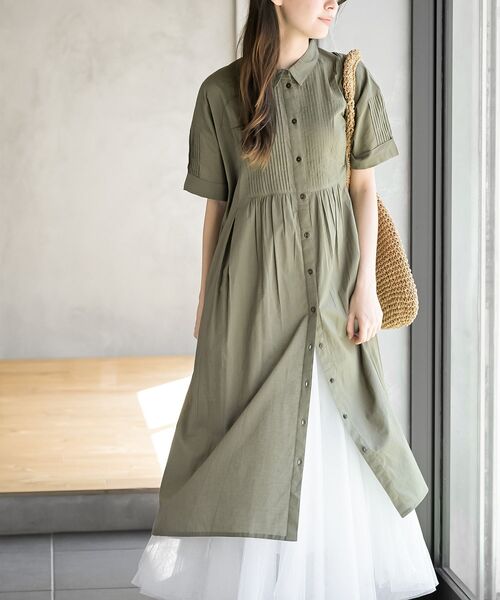 rps（アールピーエス）の「キャンブリックピンタックシャツワンピース（シャツワンピース・レディース・チャコールグレー/ブラック/カーキ/ネイビー・フリー）」の3枚目の写真