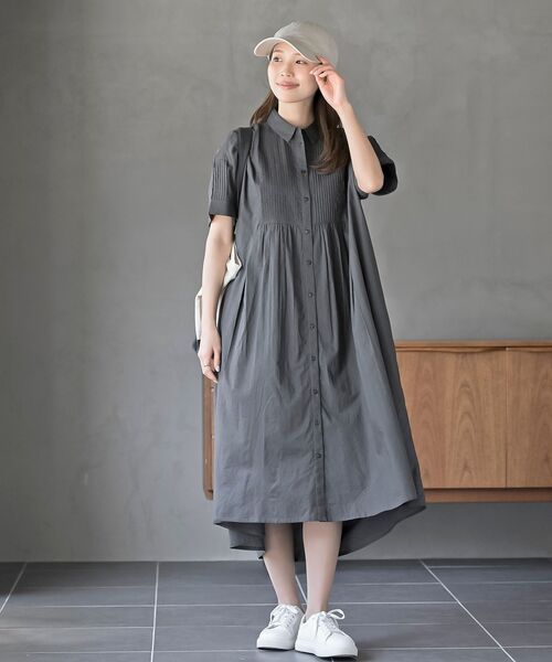rps（アールピーエス）の「キャンブリックピンタックシャツワンピース（シャツワンピース・レディース・チャコールグレー/ブラック/カーキ/ネイビー・フリー）」の5枚目の写真