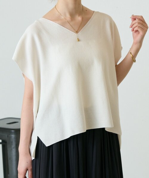 BEARDSLEY（ビアズリー）の「インレイノースリーブプルオーバー（ニット/セーター・レディース・ブラック/ホワイト・FREE）」の2枚目の写真