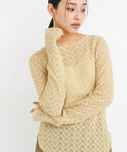 KBF（ケイビーエフ）の「シュリンクレーストップス（Tシャツ/カットソー・レディース・ベージュ/アイボリー/ブラック・ONE）」の21枚目の写真