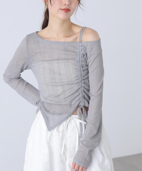 FREE'S MART（フリーズマート）の「◆シアーストライプワンショルシャーリングカットソー（Tシャツ/カットソー・レディース・グレー/ブラック/ホワイト・FREE）」の18枚目の写真