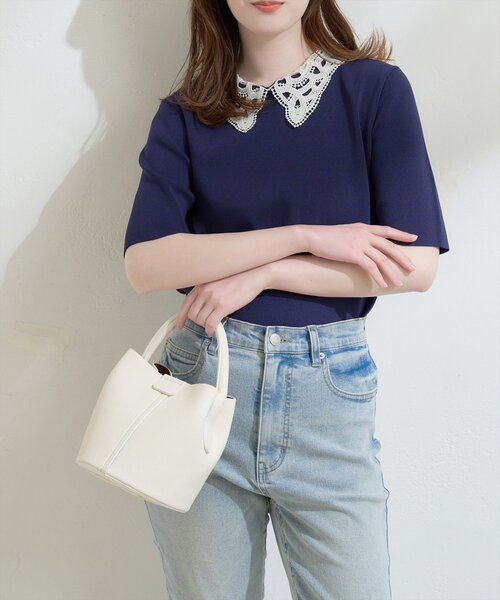 natural couture（ナチュラルクチュール）の「レースカラーニット（ニット/セーター・レディース・オフホワイト/ネイビー/ミント/ブラック・FREE）」の15枚目の写真