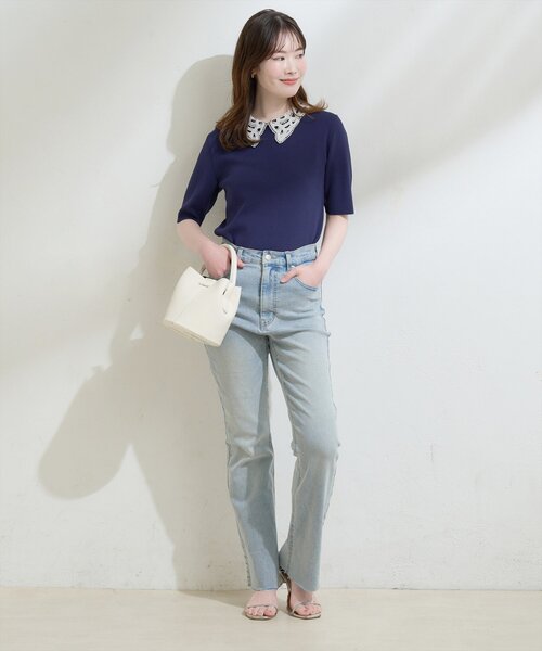 natural couture（ナチュラルクチュール）の「レースカラーニット（ニット/セーター・レディース・オフホワイト/ネイビー/ミント/ブラック・FREE）」の13枚目の写真