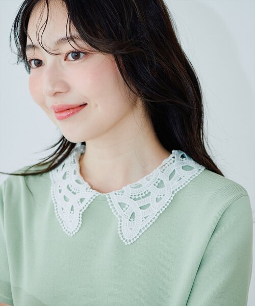 natural couture（ナチュラルクチュール）の「レースカラーニット（ニット/セーター・レディース・オフホワイト/ネイビー/ミント/ブラック・FREE）」の11枚目の写真