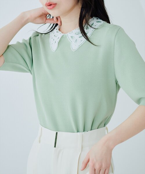 natural couture（ナチュラルクチュール）の「レースカラーニット（ニット/セーター・レディース・オフホワイト/ネイビー/ミント/ブラック・FREE）」の10枚目の写真
