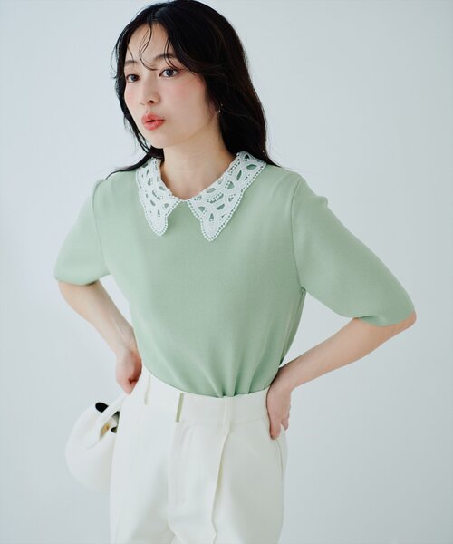 natural couture（ナチュラルクチュール）の「レースカラーニット（ニット/セーター・レディース・オフホワイト/ネイビー/ミント/ブラック・FREE）」の9枚目の写真
