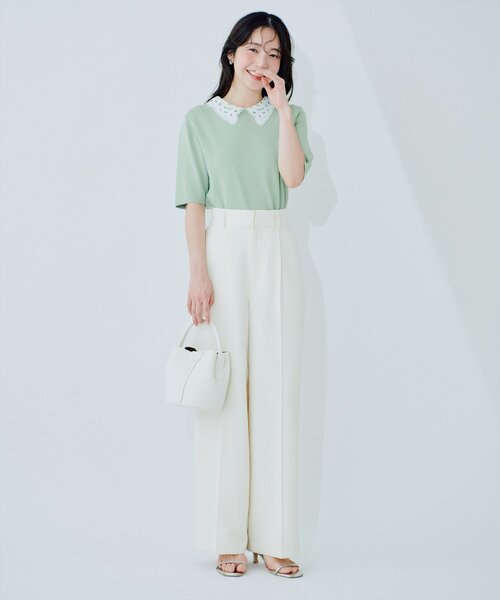 natural couture（ナチュラルクチュール）の「レースカラーニット（ニット/セーター・レディース・オフホワイト/ネイビー/ミント/ブラック・FREE）」の6枚目の写真