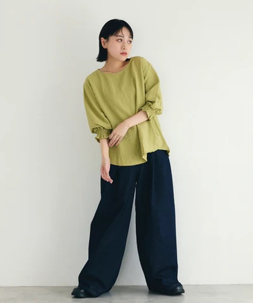 merrylatte(メリーラテ)の「シャーリングスリーブブラウス【IROHANI】(シャツ/ブラウス・レディース・グリーン/ブラック/ホワイト・FREE)」の7枚目の写真