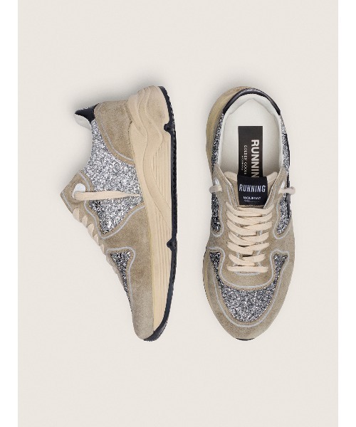 GOLDEN GOOSE(ゴールデングース)の「レディース Running Sole シルバー グリッター&ダブグレースエード(スニーカー・レディース・シルバー×ブラック・35/36/37/38/40/39)」の2枚目の写真