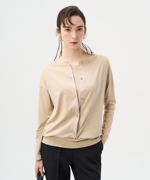 DE PERI MERA（ペリー メラ）の「長袖ブラウスカーディガン型Tシャツ（ダークベージュ）（Tシャツ/カットソー・レディース・その他・FREE）」の2枚目の写真