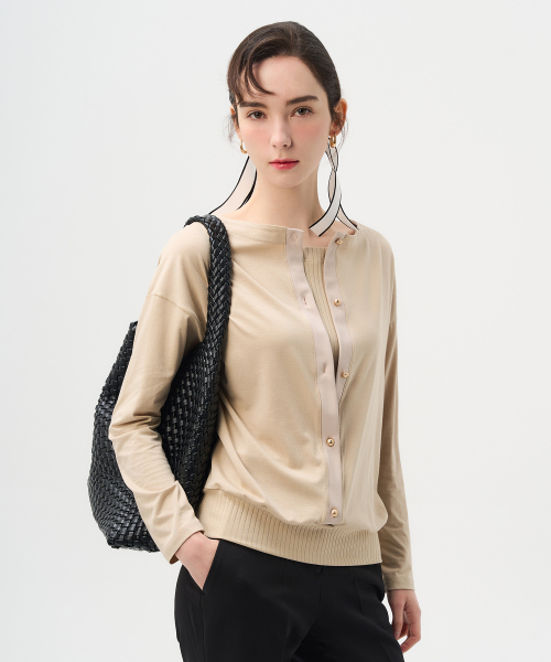 DE PERI MERA（ペリー メラ）の「長袖ブラウスカーディガン型Tシャツ（ダークベージュ）（Tシャツ/カットソー・レディース・その他・FREE）」の8枚目の写真