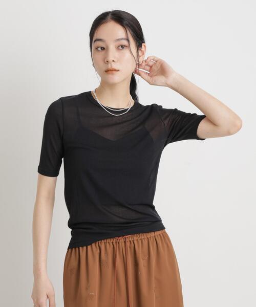 NANO universe(ナノユニバース)の「シアーツイストフライスTシャツ(Tシャツ/カットソー・レディース・ブラック/ホワイト/パープル・S/M)」の6枚目の写真
