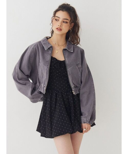 EVRIS(エヴリス)の「ヴィンテージライクデニムショートブルゾン 春服(デニムジャケット・レディース・ブルー/ブラック・FREE)」の6枚目の写真