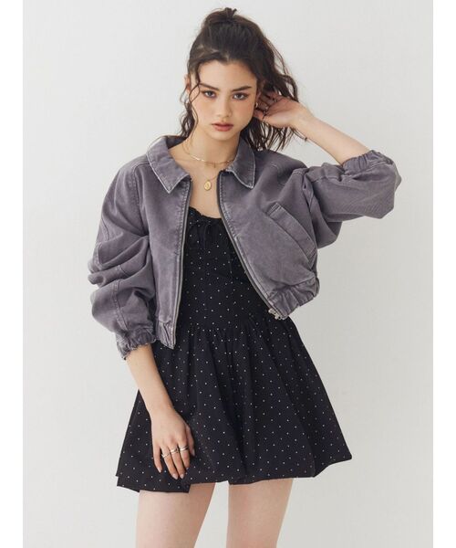 EVRIS(エヴリス)の「ヴィンテージライクデニムショートブルゾン 春服(デニムジャケット・レディース・ブルー/ブラック・FREE)」の7枚目の写真