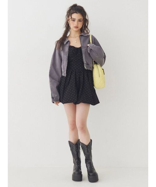 EVRIS(エヴリス)の「ヴィンテージライクデニムショートブルゾン 春服(デニムジャケット・レディース・ブルー/ブラック・FREE)」の8枚目の写真