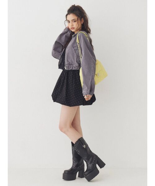 EVRIS(エヴリス)の「ヴィンテージライクデニムショートブルゾン 春服(デニムジャケット・レディース・ブルー/ブラック・FREE)」の10枚目の写真