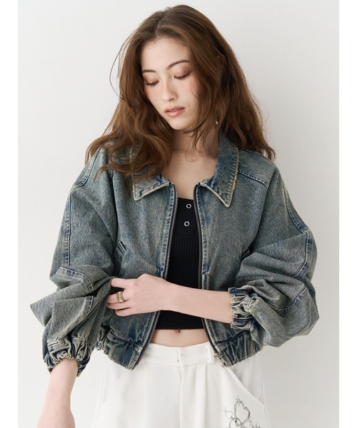 EVRIS(エヴリス)の「ヴィンテージライクデニムショートブルゾン 春服(デニムジャケット・レディース・ブルー/ブラック・FREE)」の2枚目の写真