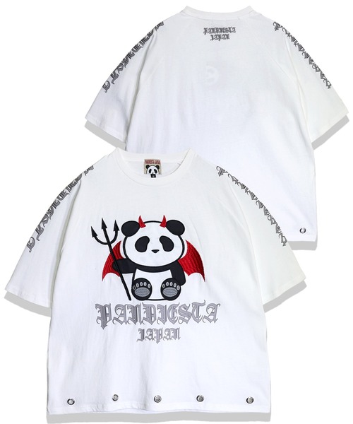 PANDIESTA(パンディエスタ)の「デビルパンダさんハトメTシャツ(M2)(Tシャツ/カットソー・メンズ・ブラック/ホワイト/チャコール・XL/L/M)」の1枚目の写真