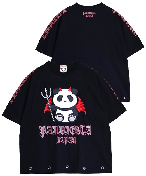 PANDIESTA(パンディエスタ)の「デビルパンダさんハトメTシャツ(M2)(Tシャツ/カットソー・メンズ・ブラック/ホワイト/チャコール・XL/L/M)」の2枚目の写真