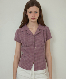 Fitted vintage check half shirt_Pink(O25-SH04)