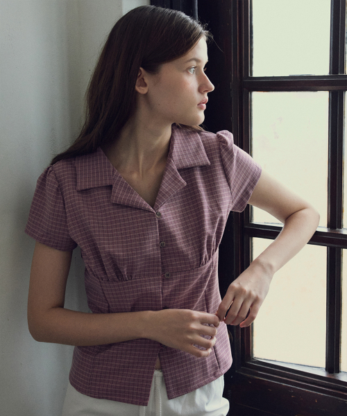 OURNOSTALGIA(アワー ノスタルジア)の「Fitted vintage check half shirt_Pink(O25-SH04)(シャツ/ブラウス・レディース・PINK・SMALL/MEDIUM)」の2枚目の写真