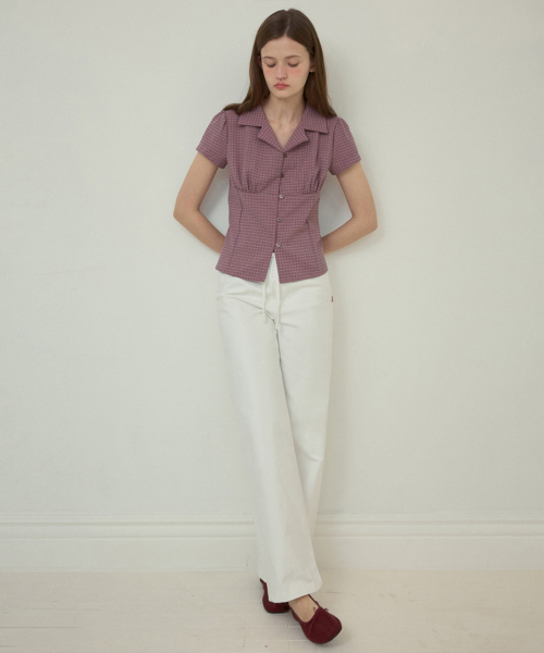 OURNOSTALGIA(アワー ノスタルジア)の「Fitted vintage check half shirt_Pink(O25-SH04)(シャツ/ブラウス・レディース・PINK・SMALL/MEDIUM)」の3枚目の写真