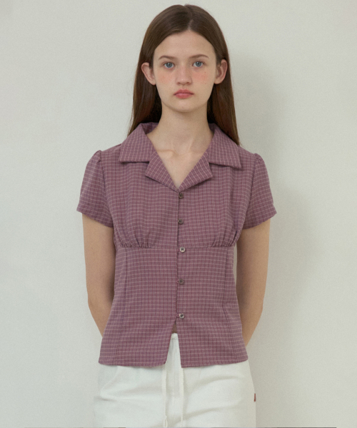 OURNOSTALGIA(アワー ノスタルジア)の「Fitted vintage check half shirt_Pink(O25-SH04)(シャツ/ブラウス・レディース・PINK・SMALL/MEDIUM)」の4枚目の写真