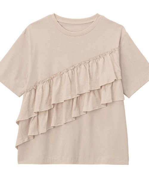 GITA(ジータ)の「親子でリンクフリル半袖Tシャツ(Tシャツ/カットソー・レディース・サンドベージュ/ブラック・M/L)」の1枚目の写真