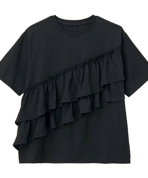 GITA(ジータ)の「親子でリンクフリル半袖Tシャツ(Tシャツ/カットソー・レディース・サンドベージュ/ブラック・M/L)」の2枚目の写真