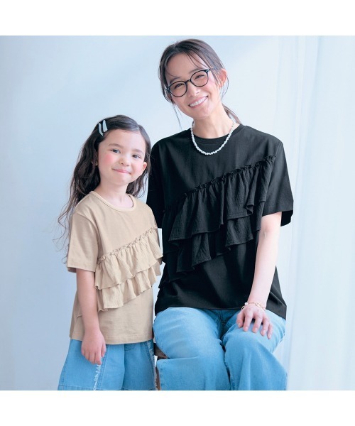 GITA(ジータ)の「親子でリンクフリル半袖Tシャツ(Tシャツ/カットソー・レディース・サンドベージュ/ブラック・M/L)」の7枚目の写真