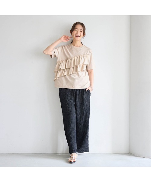 GITA(ジータ)の「親子でリンクフリル半袖Tシャツ(Tシャツ/カットソー・レディース・サンドベージュ/ブラック・M/L)」の8枚目の写真