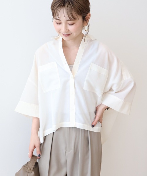 AMERICAN HOLIC(アメリカンホリック)の「【WEB限定】Wポケットシアー半袖シャツ(シャツ/ブラウス・レディース・ライトブルー/カーキ/ブラック/アイボリー/ベージュ・L/M)」の6枚目の写真